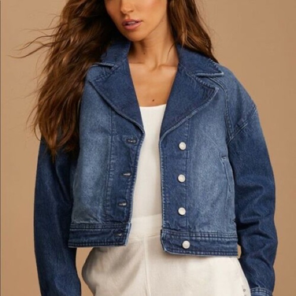 Free People The Free Now Or Never Cropped Denim Jacket Size XS